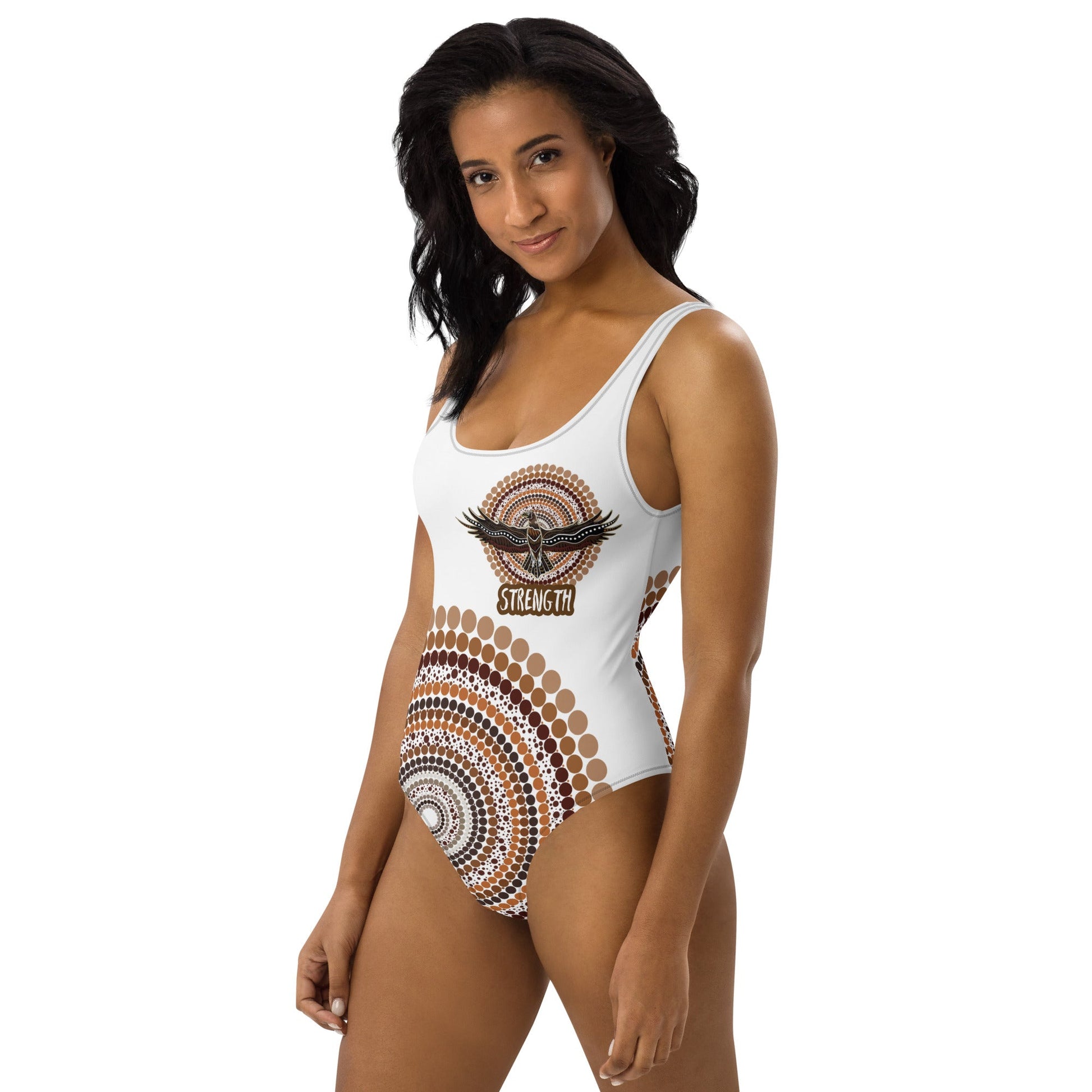 Eagle Spirit White Swimsuit – Strength, Resilience, and Elegance - Aboriginal Art by Lani