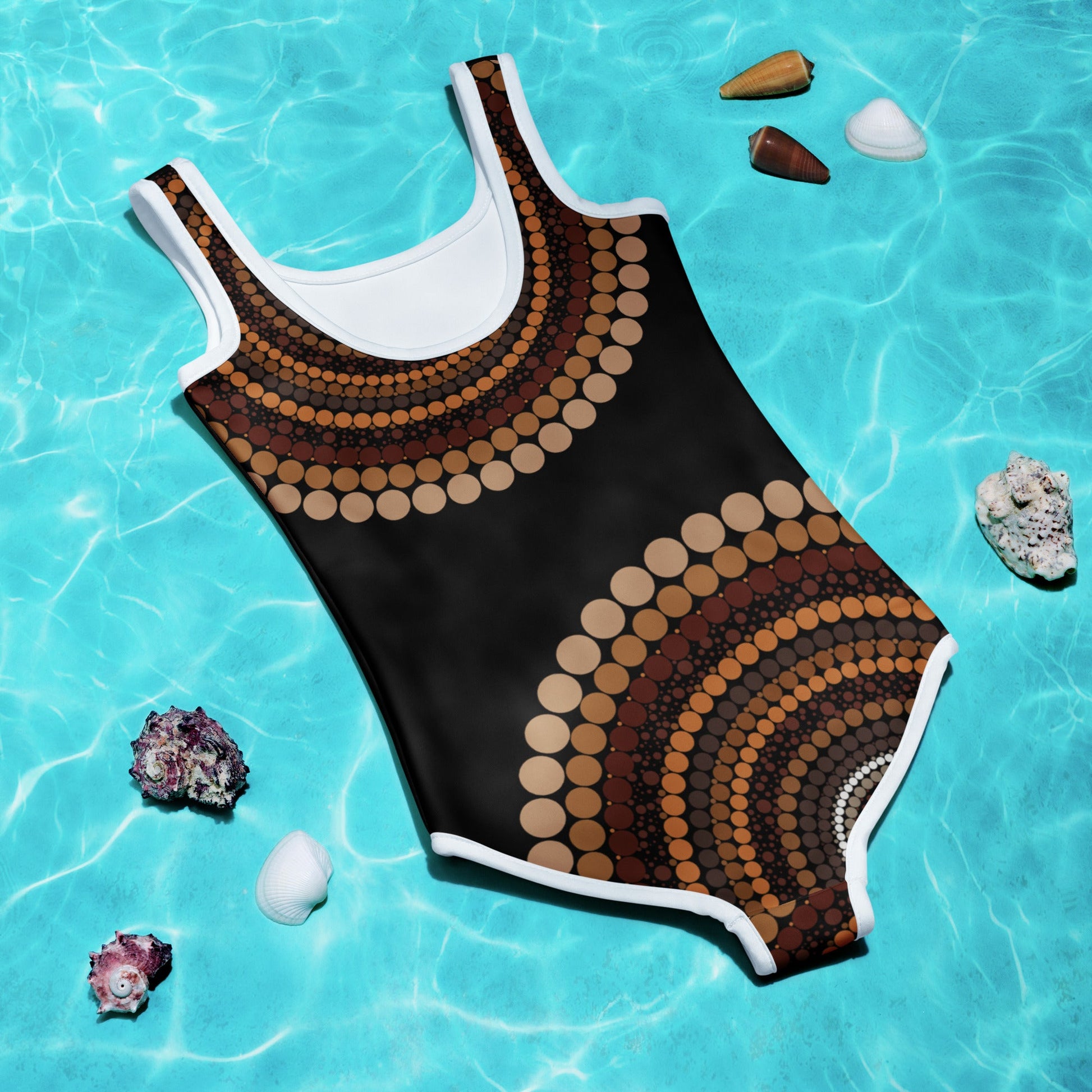 Eagle Strength Girls’ Black Swimsuit – Strength, Resilience, and Active Comfort - Aboriginal Art by Lani