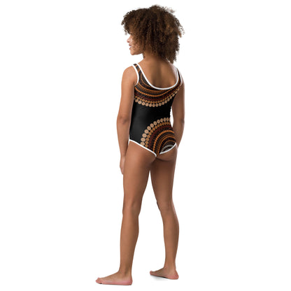 Eagle Strength Girls’ Black Swimsuit – Strength, Resilience, and Active Comfort - Aboriginal Art by Lani