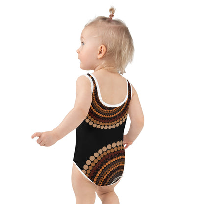 Eagle Strength Girls’ Black Swimsuit – Strength, Resilience, and Active Comfort - Aboriginal Art by Lani