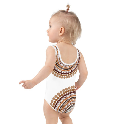 Eagle Strength Girls’ White Swimsuit – Strength, Resilience, and Active Comfort - Aboriginal Art by Lani