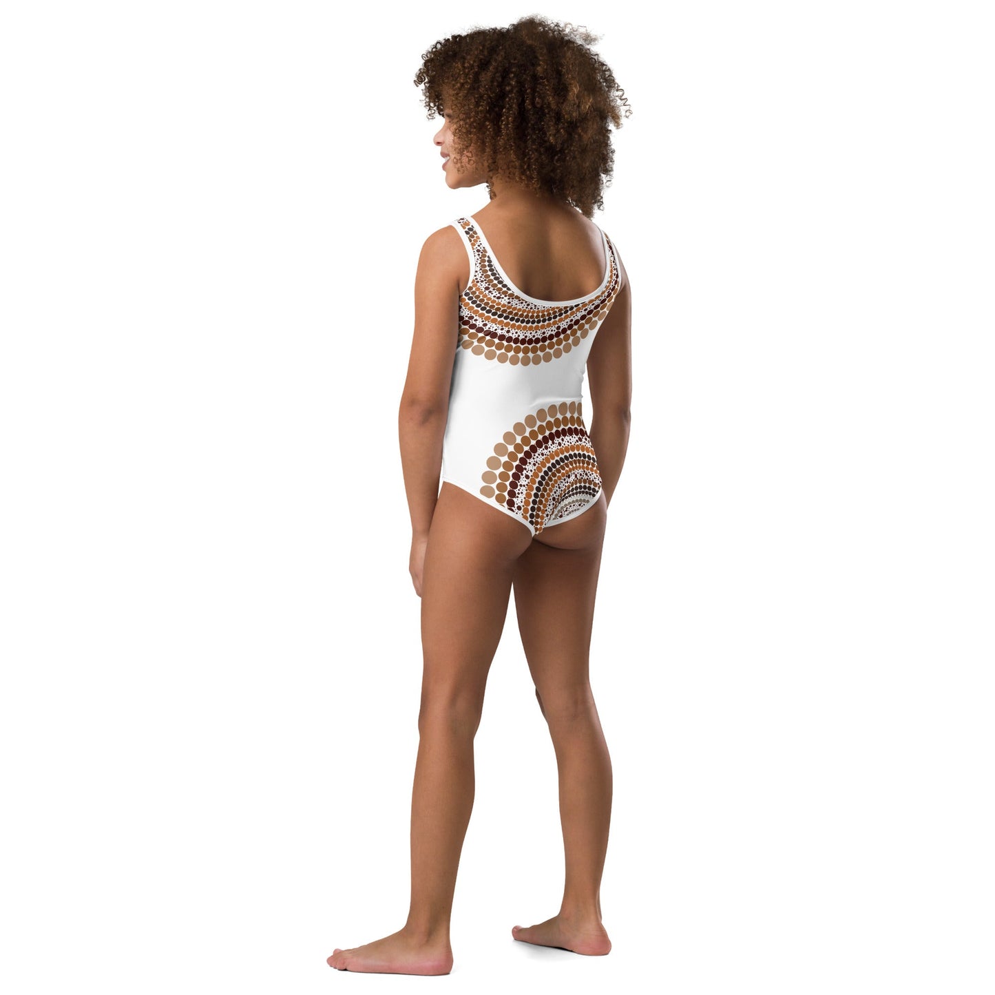 Eagle Strength Girls’ White Swimsuit – Strength, Resilience, and Active Comfort - Aboriginal Art by Lani