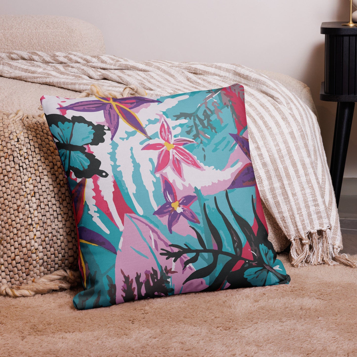 Flowers and Butterflies Collection - Premium Pillow - Aboriginal Art by LaniPillows