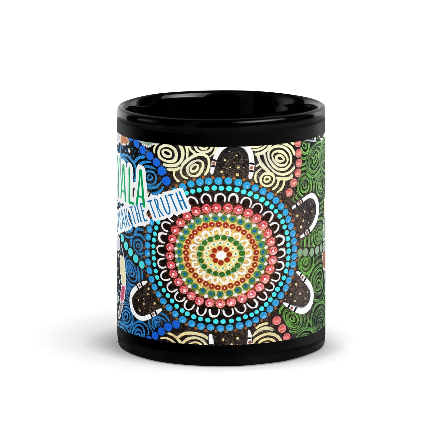 Gari Yala Collection Black Glossy Mug - Aboriginal Art by LaniCups and Mugs