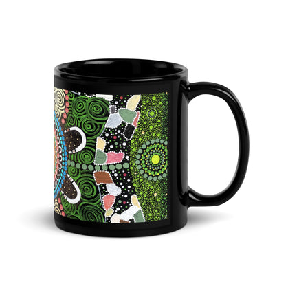 Gari Yala Collection Black Glossy Mug - Aboriginal Art by LaniCups and Mugs