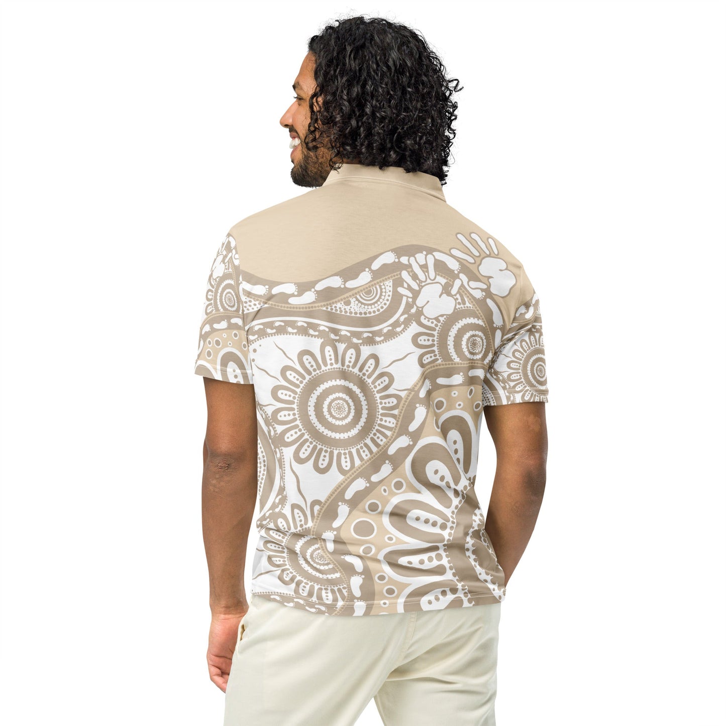 Gathering and Pathways Brown Polo Shirt - Aboriginal Art by Lani