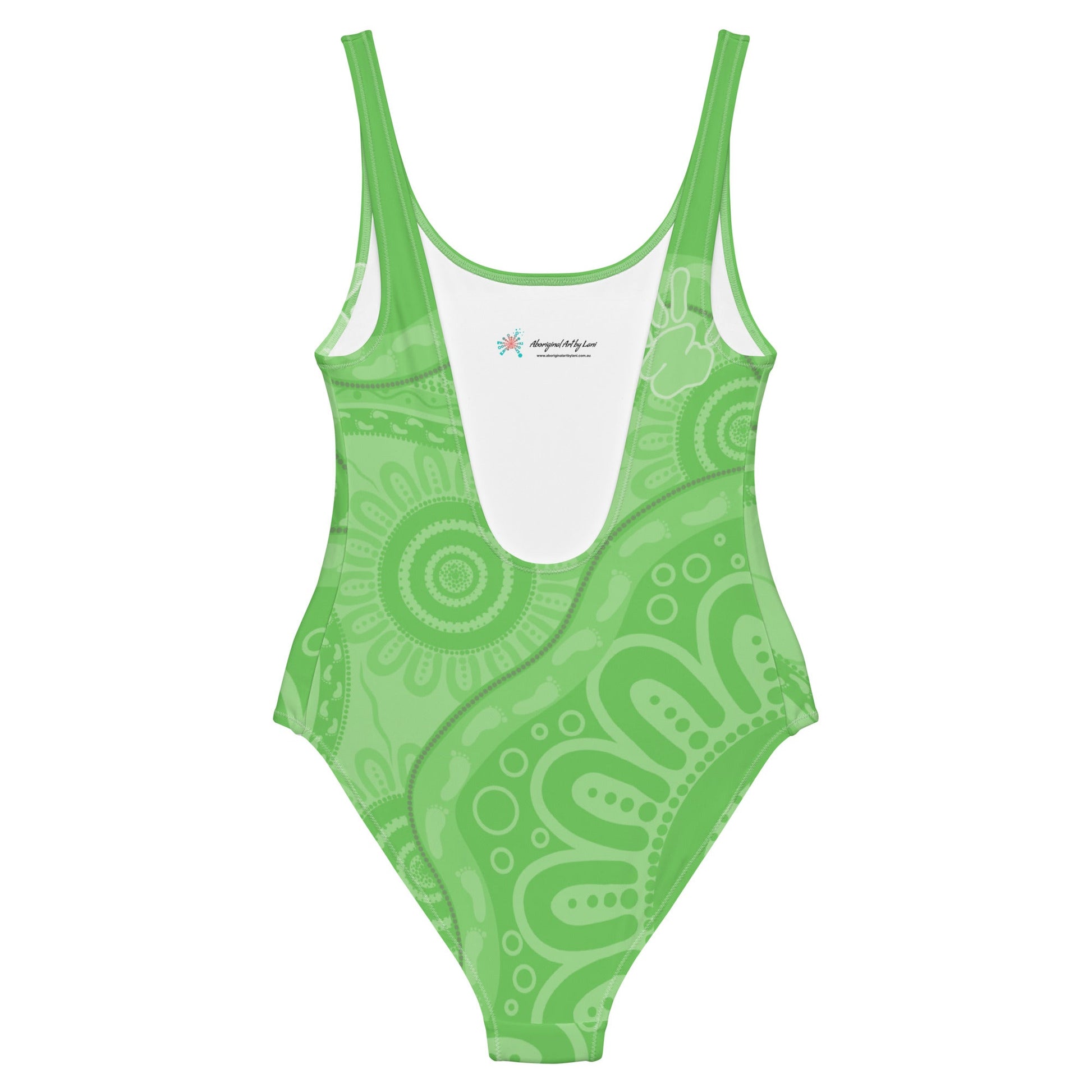 Gathering and Pathways Green One - Piece Swimsuit - Aboriginal Art by LaniBikini