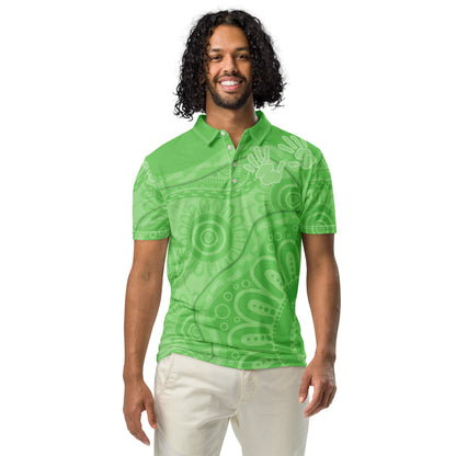 Gathering and Pathways Green Polo Shirt - Aboriginal Art by Lani