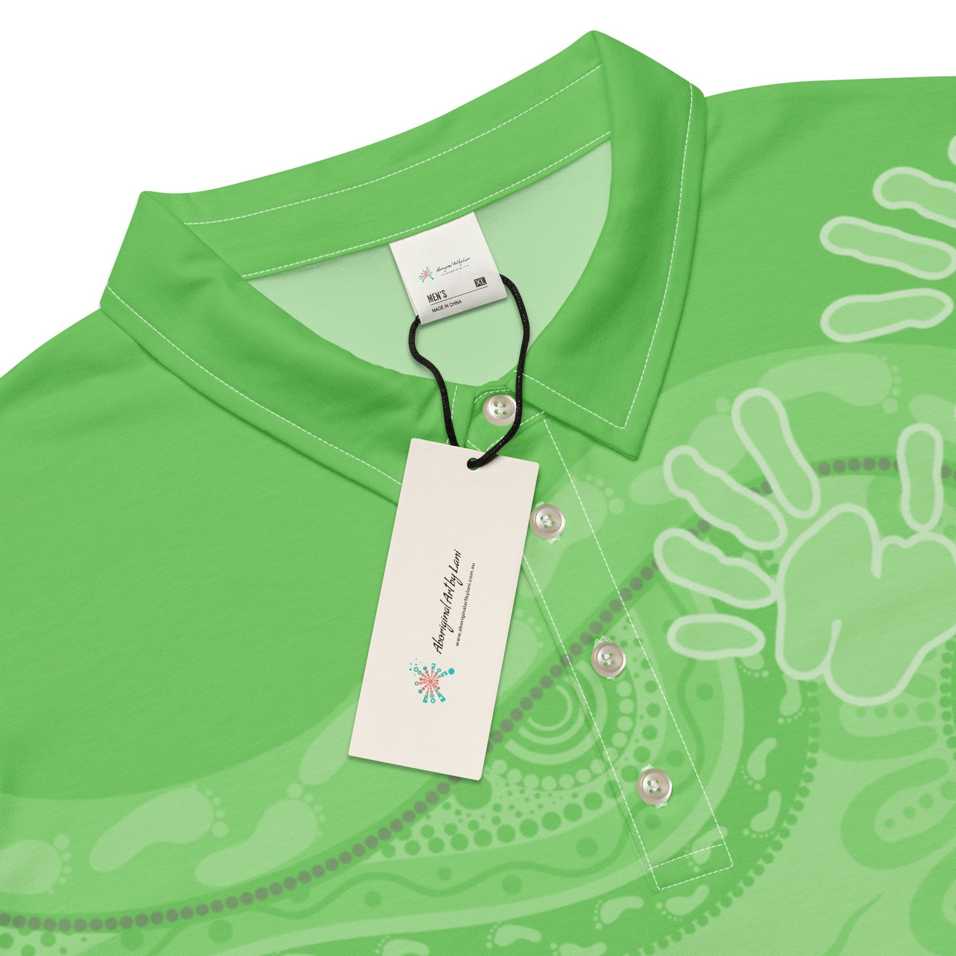 Gathering and Pathways Green Polo Shirt - Aboriginal Art by Lani