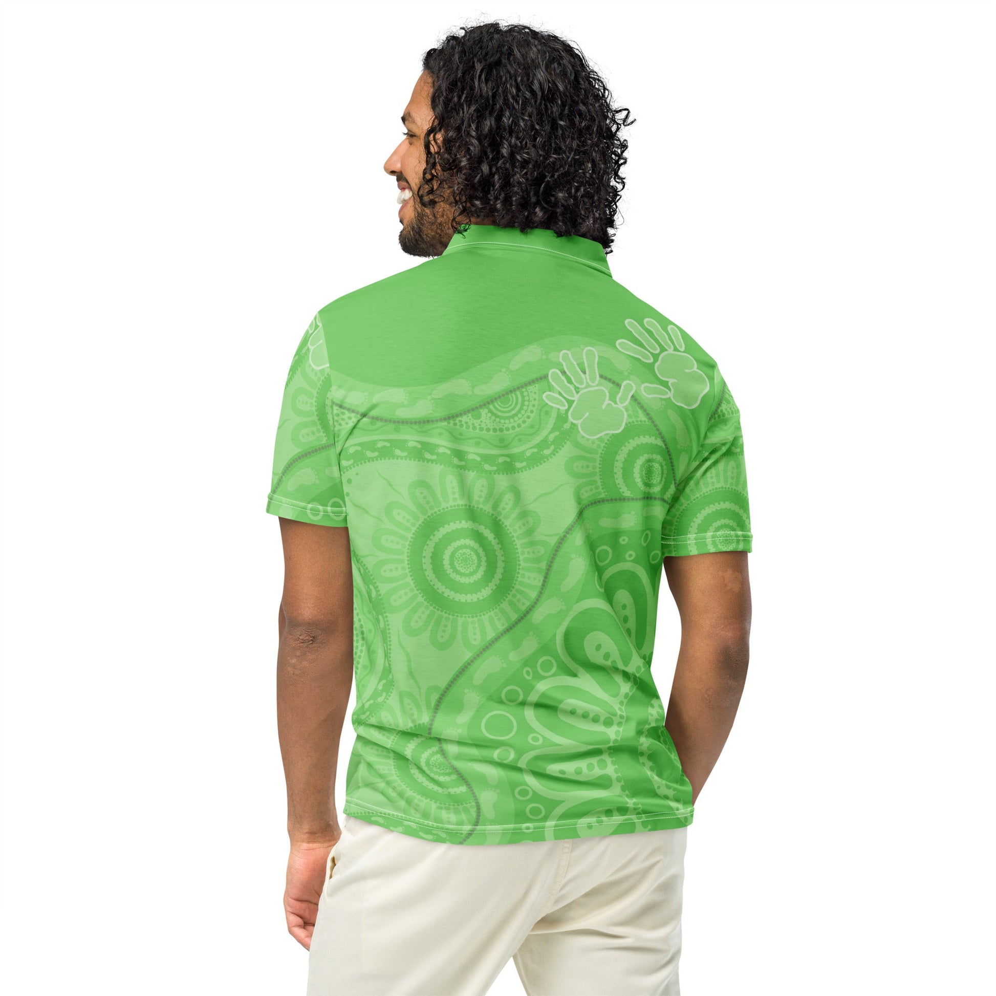 Gathering and Pathways Green Polo Shirt - Aboriginal Art by Lani