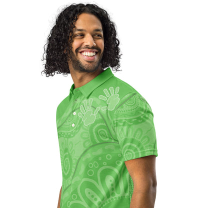 Gathering and Pathways Green Polo Shirt - Aboriginal Art by Lani