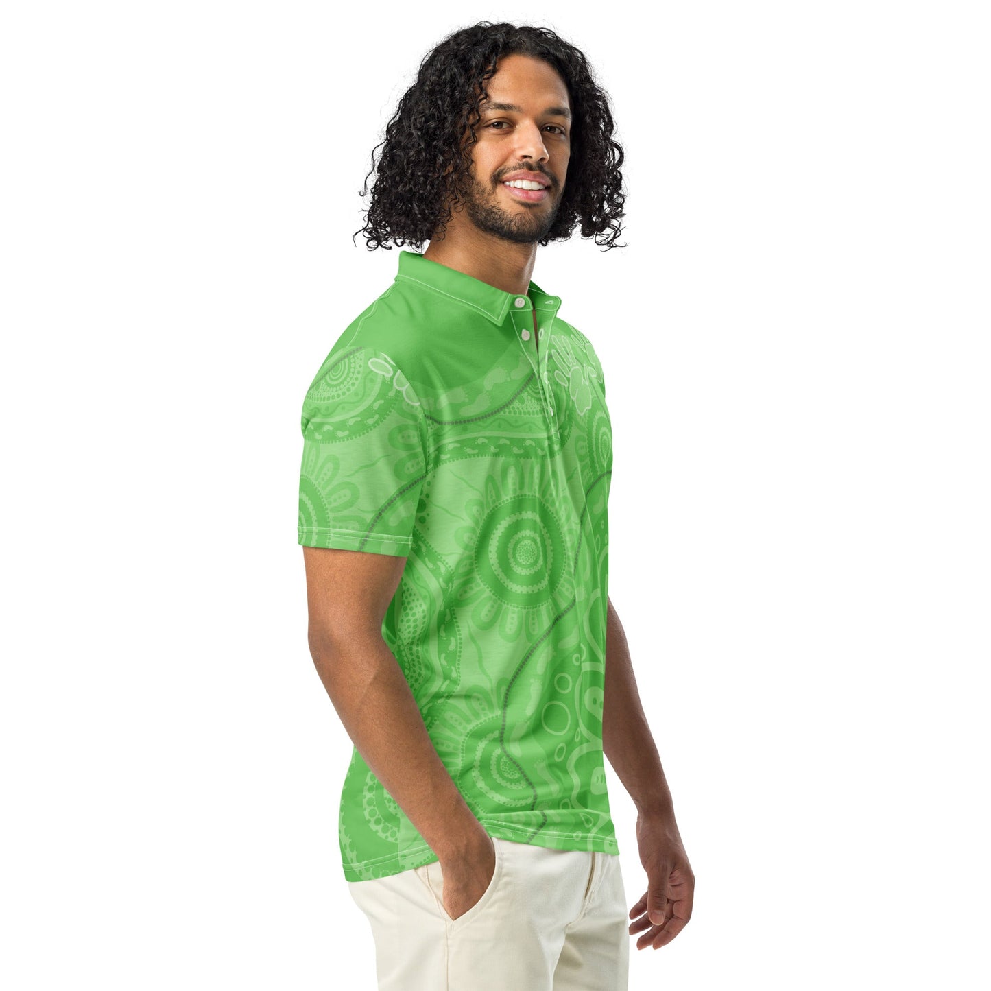 Gathering and Pathways Green Polo Shirt - Aboriginal Art by Lani