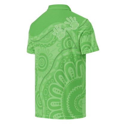 Gathering and Pathways Green Polo Shirt - Aboriginal Art by Lani