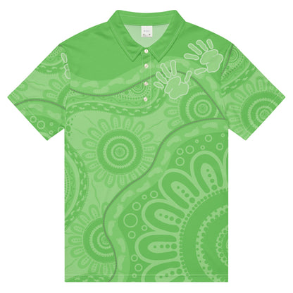 Gathering and Pathways Green Polo Shirt - Aboriginal Art by Lani