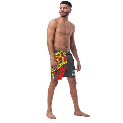 Gathering and Pathways NAIDOC 2024 Men's Black, Red and Yellow Swim Shorts - Aboriginal Art by LaniMen's Shorts