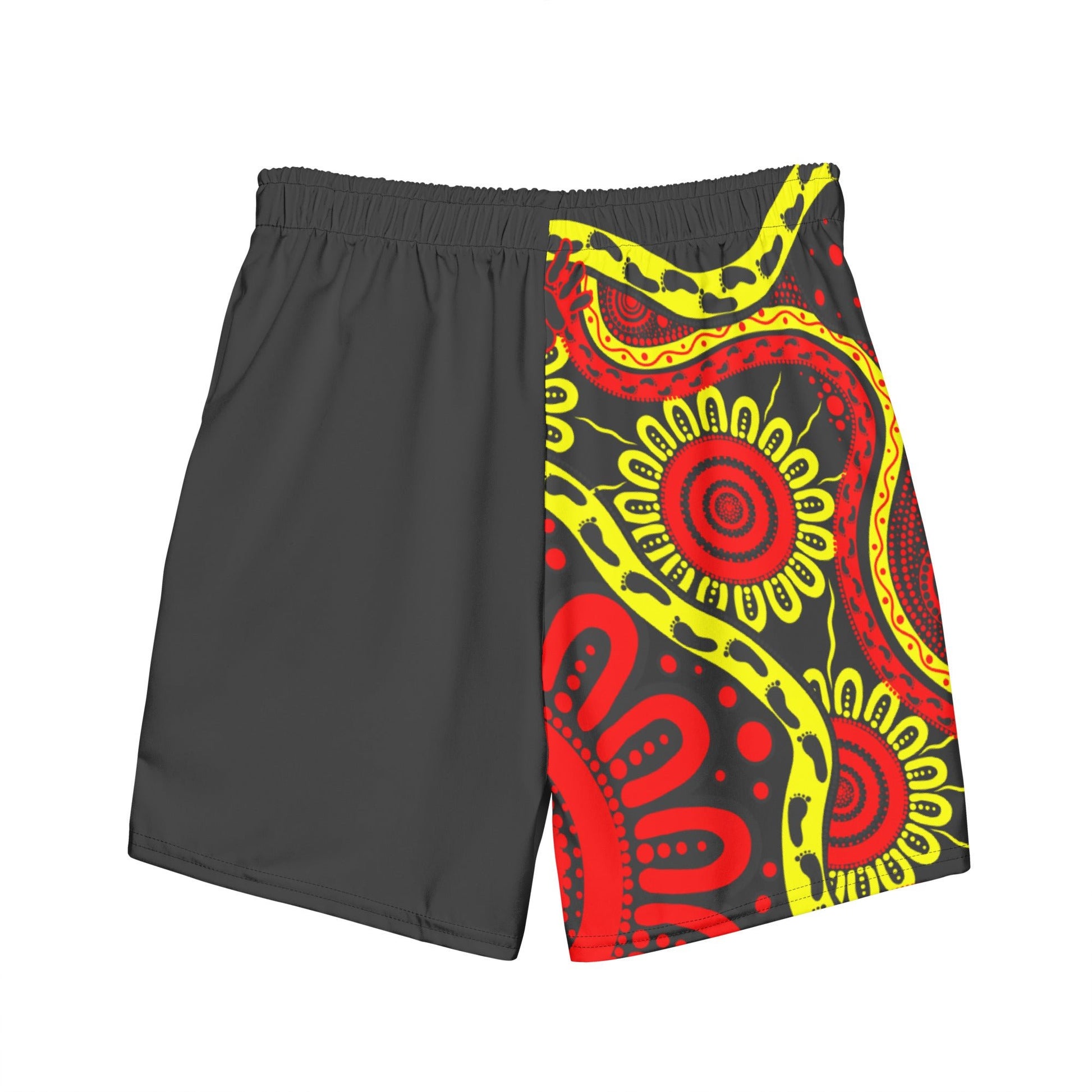 Gathering and Pathways NAIDOC 2024 Men's Black, Red and Yellow Swim Shorts - Aboriginal Art by LaniMen's Shorts