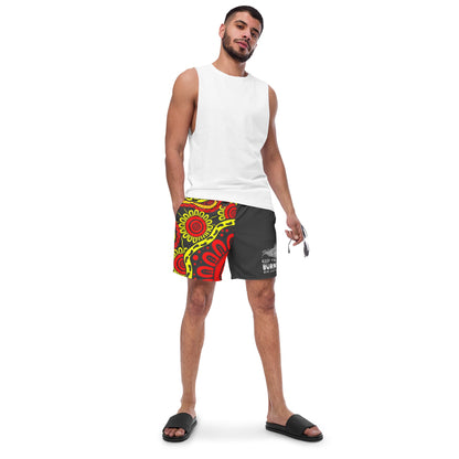 Gathering and Pathways NAIDOC 2024 Men's Black, Red and Yellow Swim Shorts - Aboriginal Art by LaniMen's Shorts