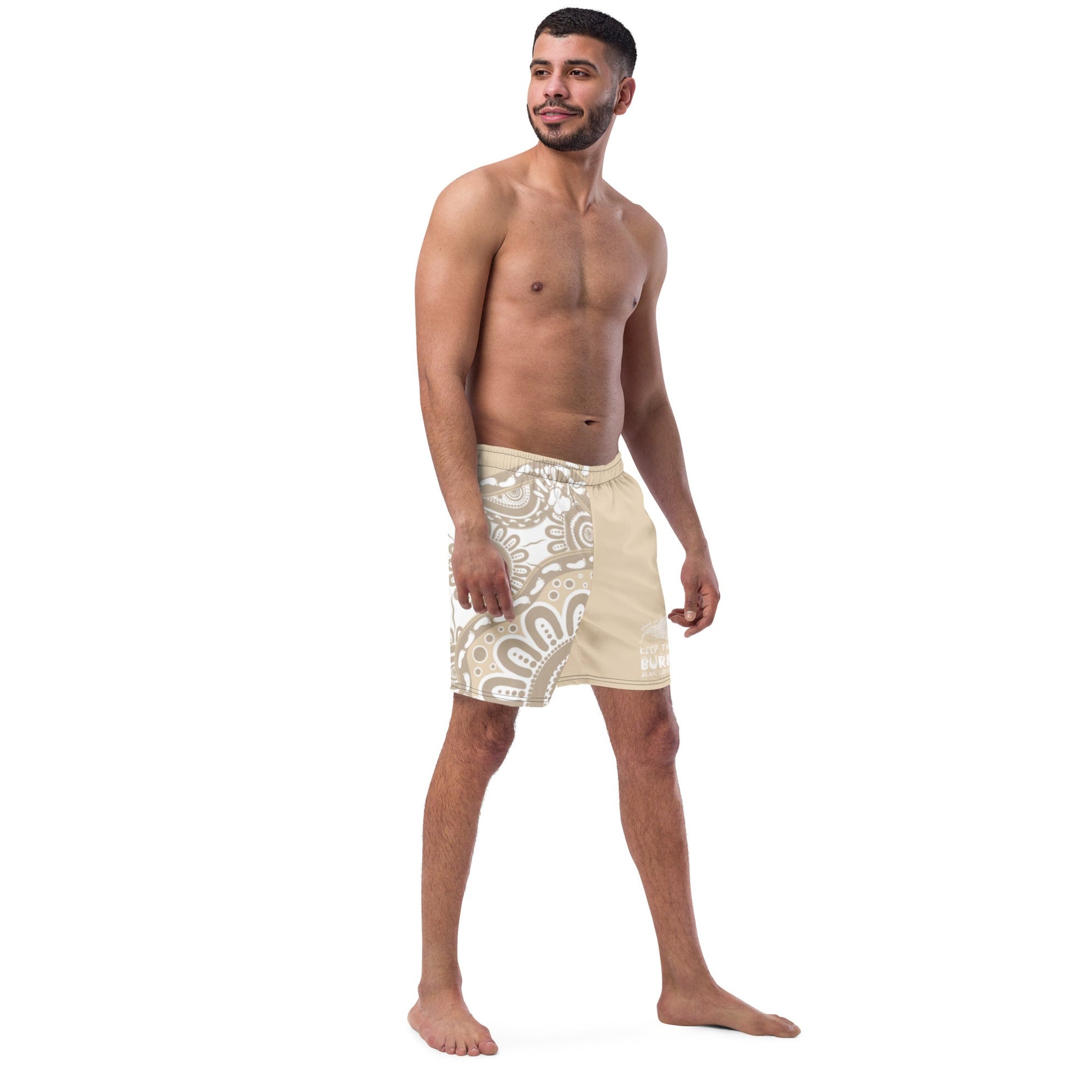 Gathering and Pathways NAIDOC 2024 Men's Brown Swim Shorts - Aboriginal Art by LaniMen's Shorts