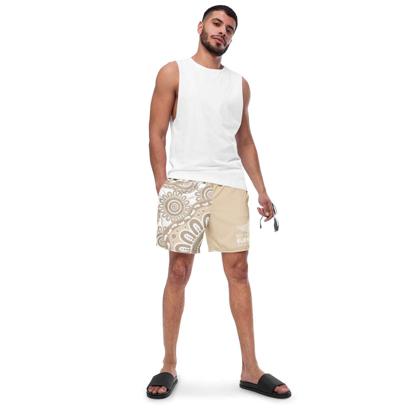 Gathering and Pathways NAIDOC 2024 Men's Brown Swim Shorts - Aboriginal Art by LaniMen's Shorts