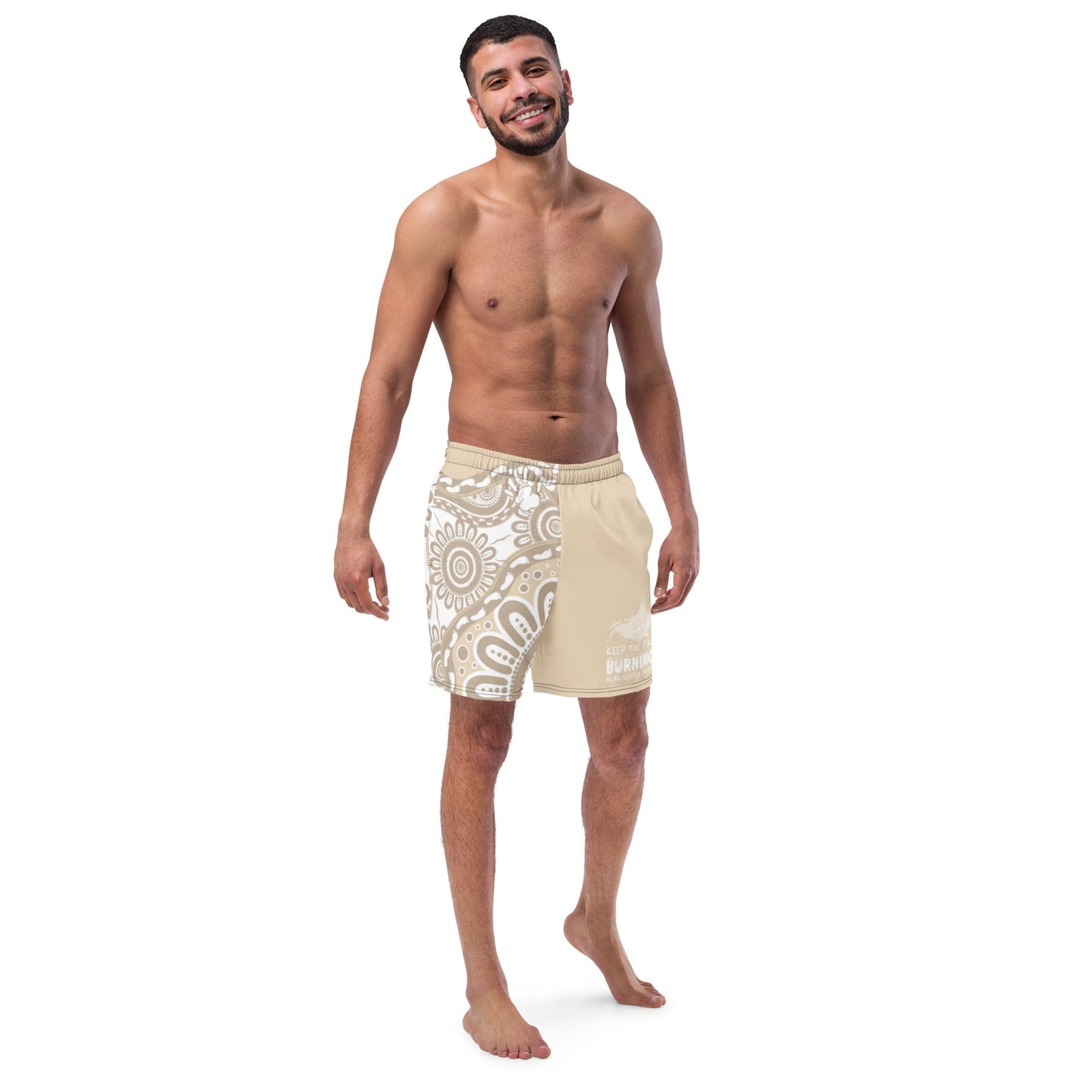 Gathering and Pathways NAIDOC 2024 Men's Brown Swim Shorts - Aboriginal Art by LaniMen's Shorts