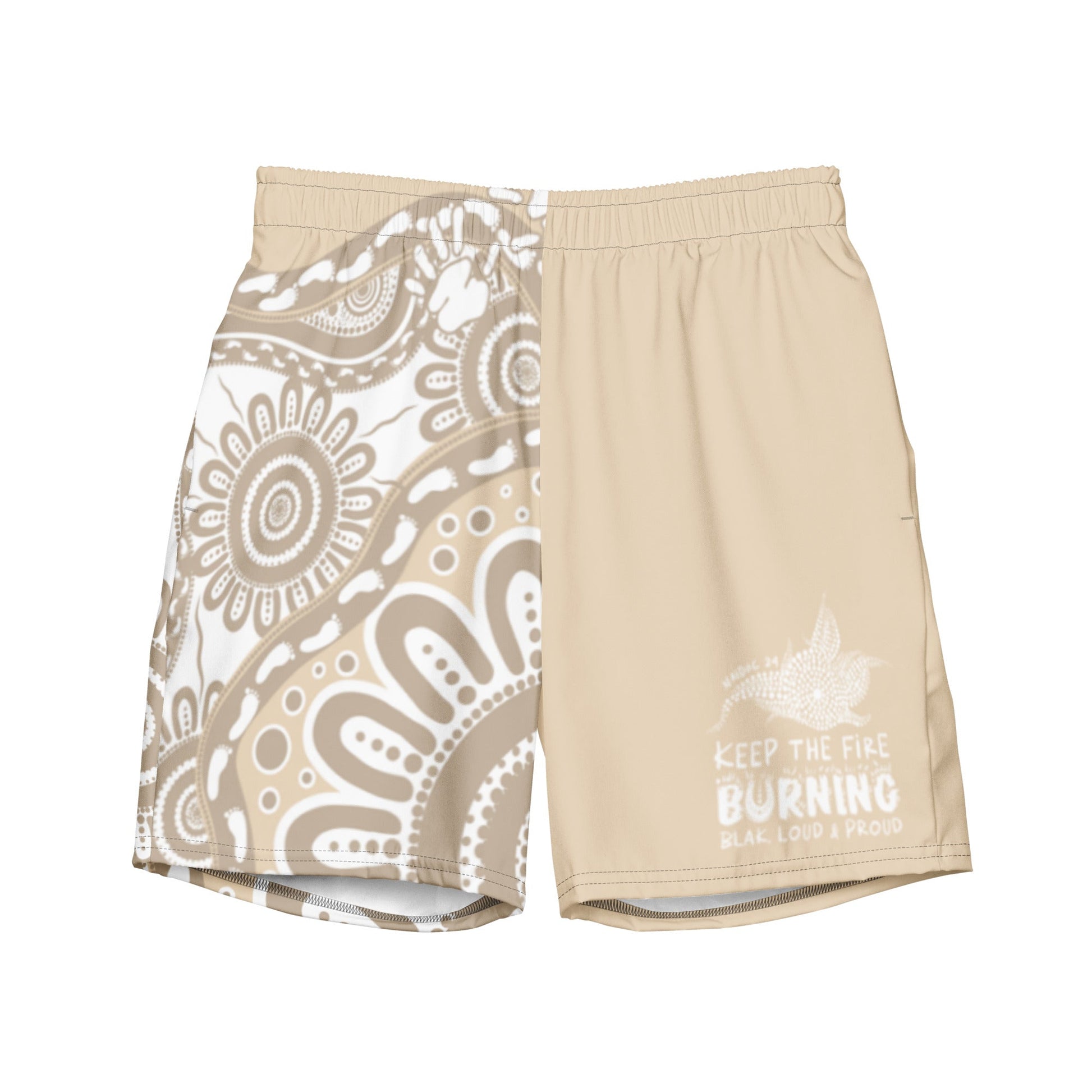 Gathering and Pathways NAIDOC 2024 Men's Brown Swim Shorts - Aboriginal Art by LaniMen's Shorts