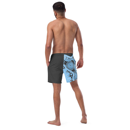 Gathering and Pathways NAIDOC 2024 Men's Charcoal & Blue Swim Shorts - Aboriginal Art by LaniMen's Shorts