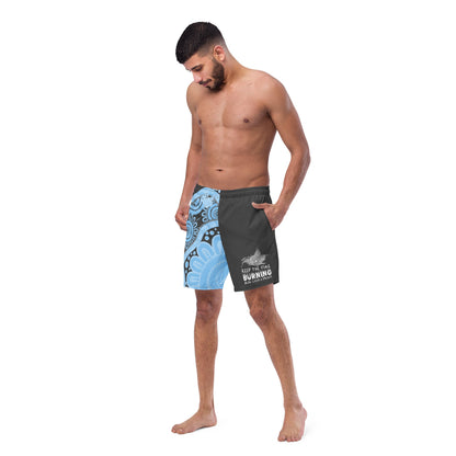 Gathering and Pathways NAIDOC 2024 Men's Charcoal & Blue Swim Shorts - Aboriginal Art by LaniMen's Shorts