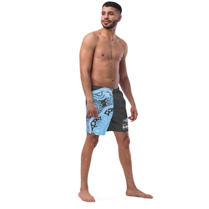 Gathering and Pathways NAIDOC 2024 Men's Charcoal & Blue Swim Shorts - Aboriginal Art by LaniMen's Shorts