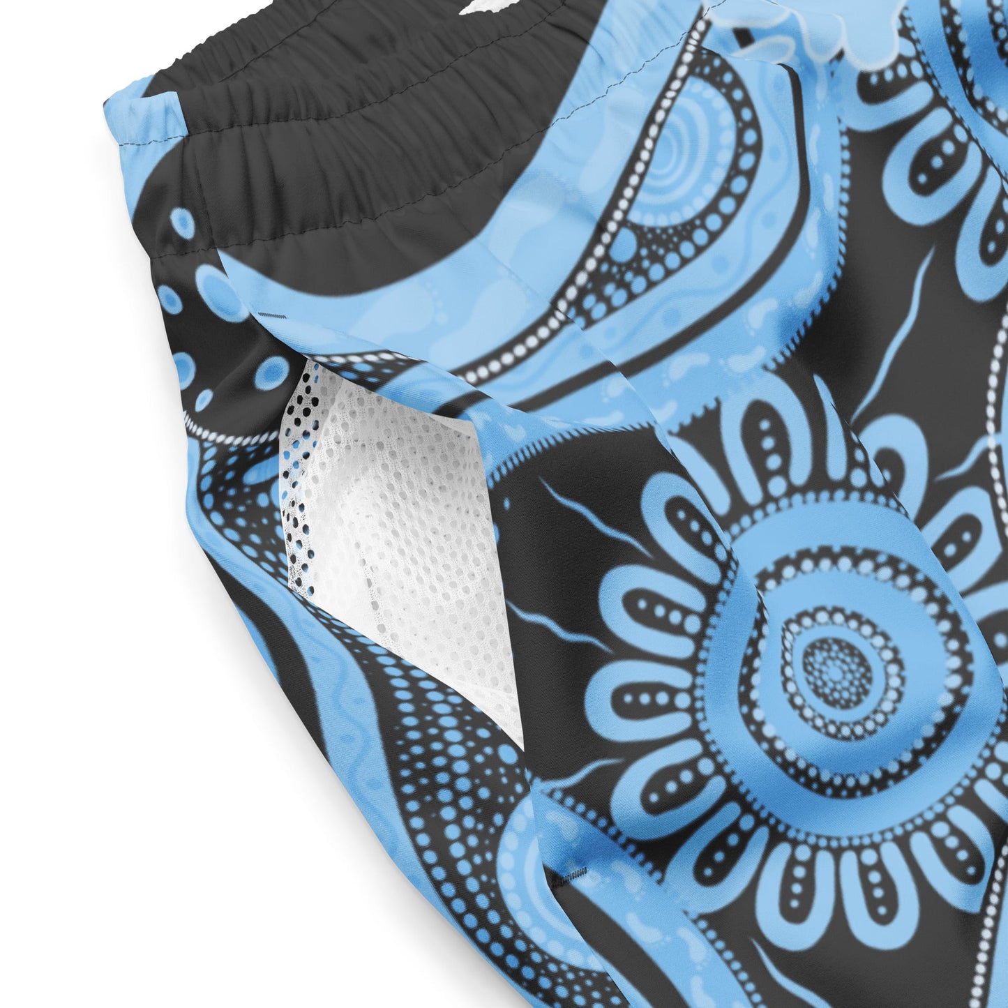 Gathering and Pathways NAIDOC 2024 Men's Charcoal & Blue Swim Shorts - Aboriginal Art by LaniMen's Shorts