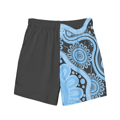 Gathering and Pathways NAIDOC 2024 Men's Charcoal & Blue Swim Shorts - Aboriginal Art by LaniMen's Shorts