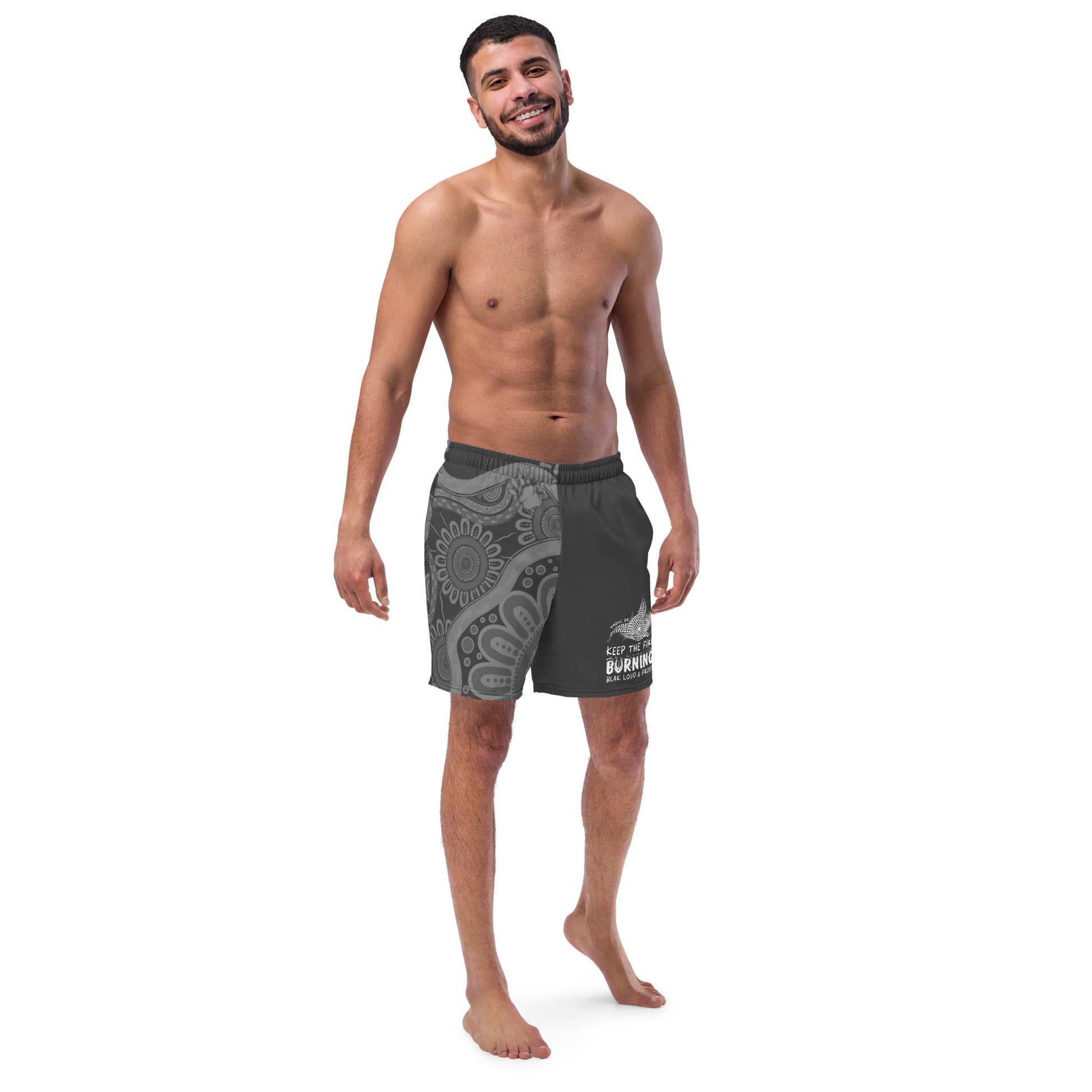 Gathering and Pathways NAIDOC 2024 Men's Charcoal Swim Shorts - Aboriginal Art by LaniMen's Shorts