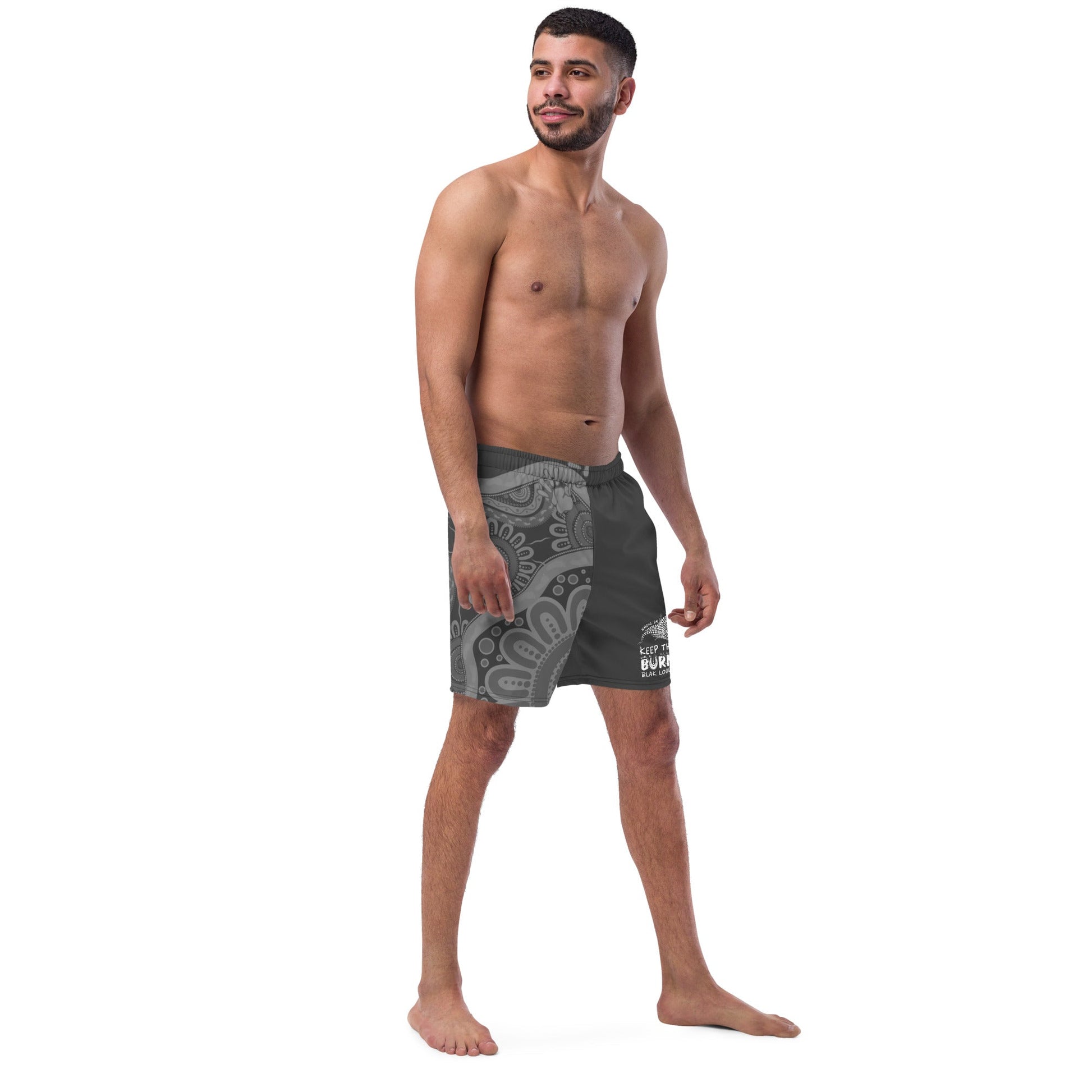 Gathering and Pathways NAIDOC 2024 Men's Charcoal Swim Shorts - Aboriginal Art by LaniMen's Shorts