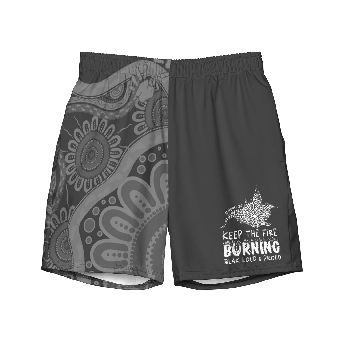 Gathering and Pathways NAIDOC 2024 Men's Charcoal Swim Shorts - Aboriginal Art by LaniMen's Shorts