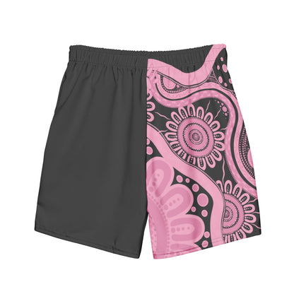 Gathering and Pathways NAIDOC 2024 Men's Pink & Charcoal Swim Shorts - Aboriginal Art by LaniMen's Shorts