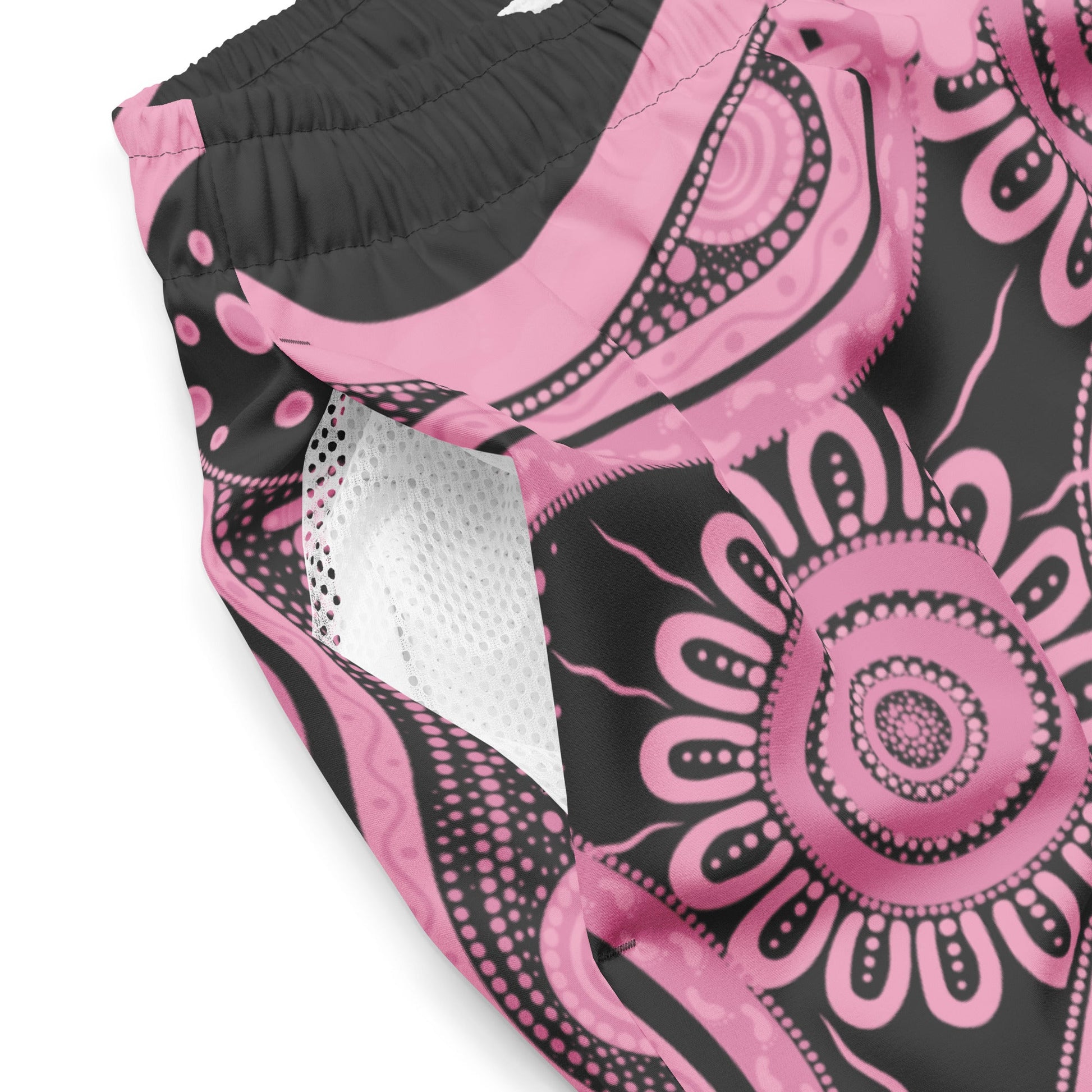 Gathering and Pathways NAIDOC 2024 Men's Pink & Charcoal Swim Shorts - Aboriginal Art by LaniMen's Shorts