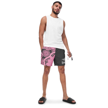 Gathering and Pathways NAIDOC 2024 Men's Pink & Charcoal Swim Shorts - Aboriginal Art by LaniMen's Shorts