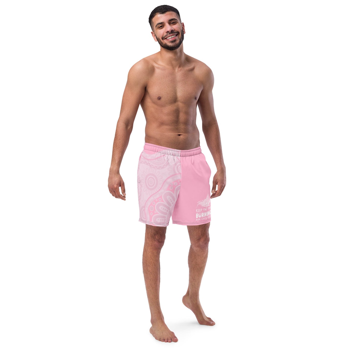 Gathering and Pathways NAIDOC 2024 Men's Pink Swim Shorts - Aboriginal Art by LaniMen's Shorts