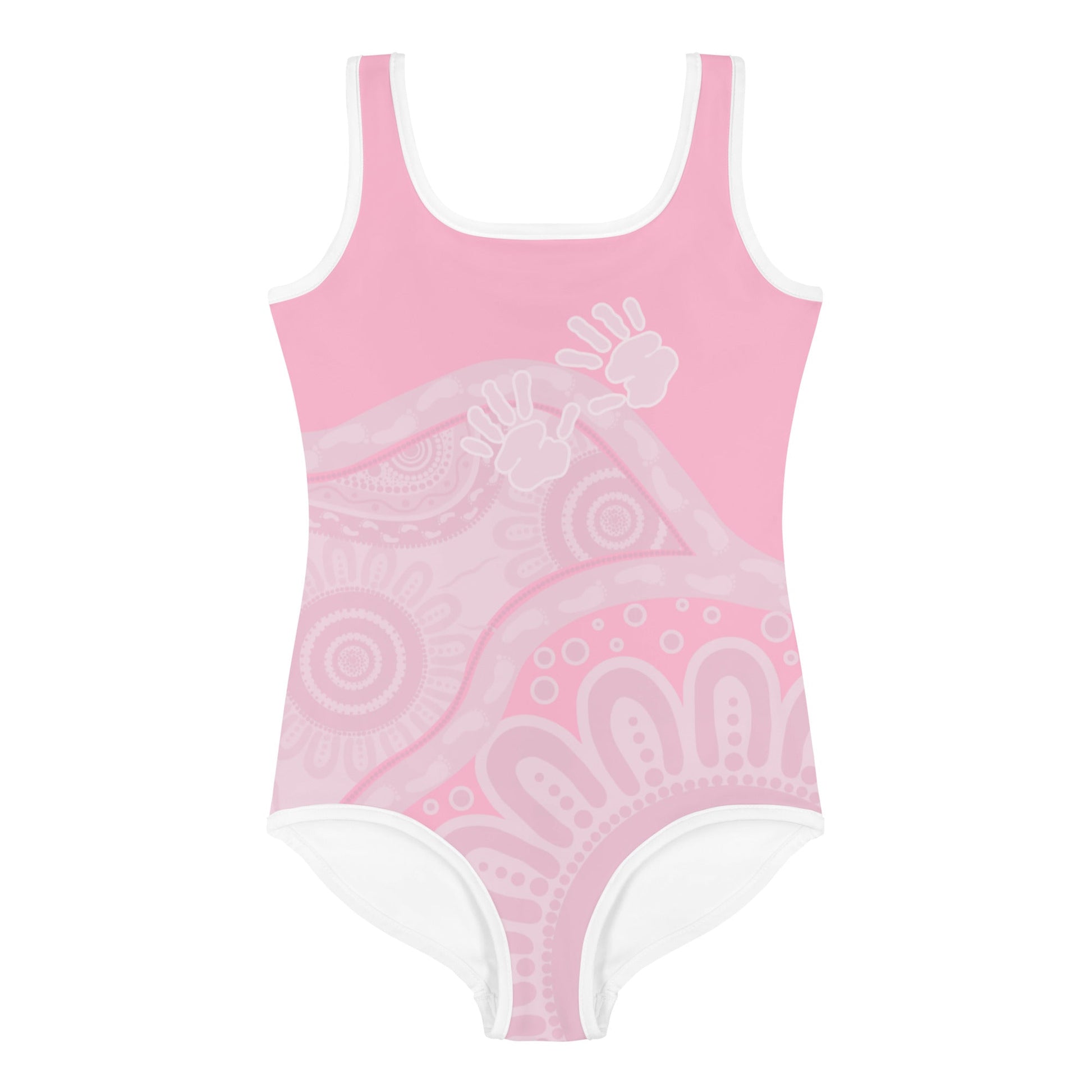 Gathering and Pathways Pink Kids Swimsuit - Aboriginal Art by Lani