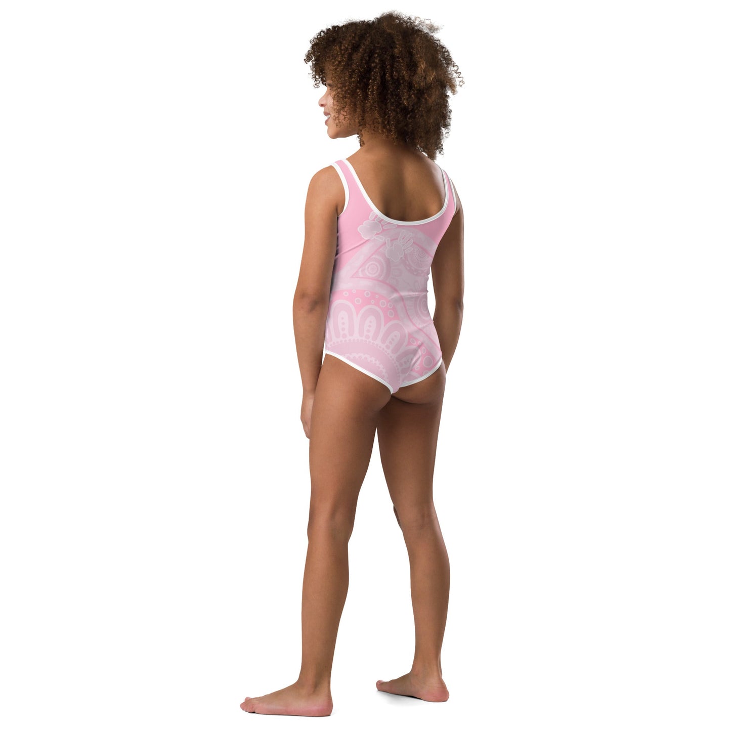 Gathering and Pathways Pink Kids Swimsuit - Aboriginal Art by Lani