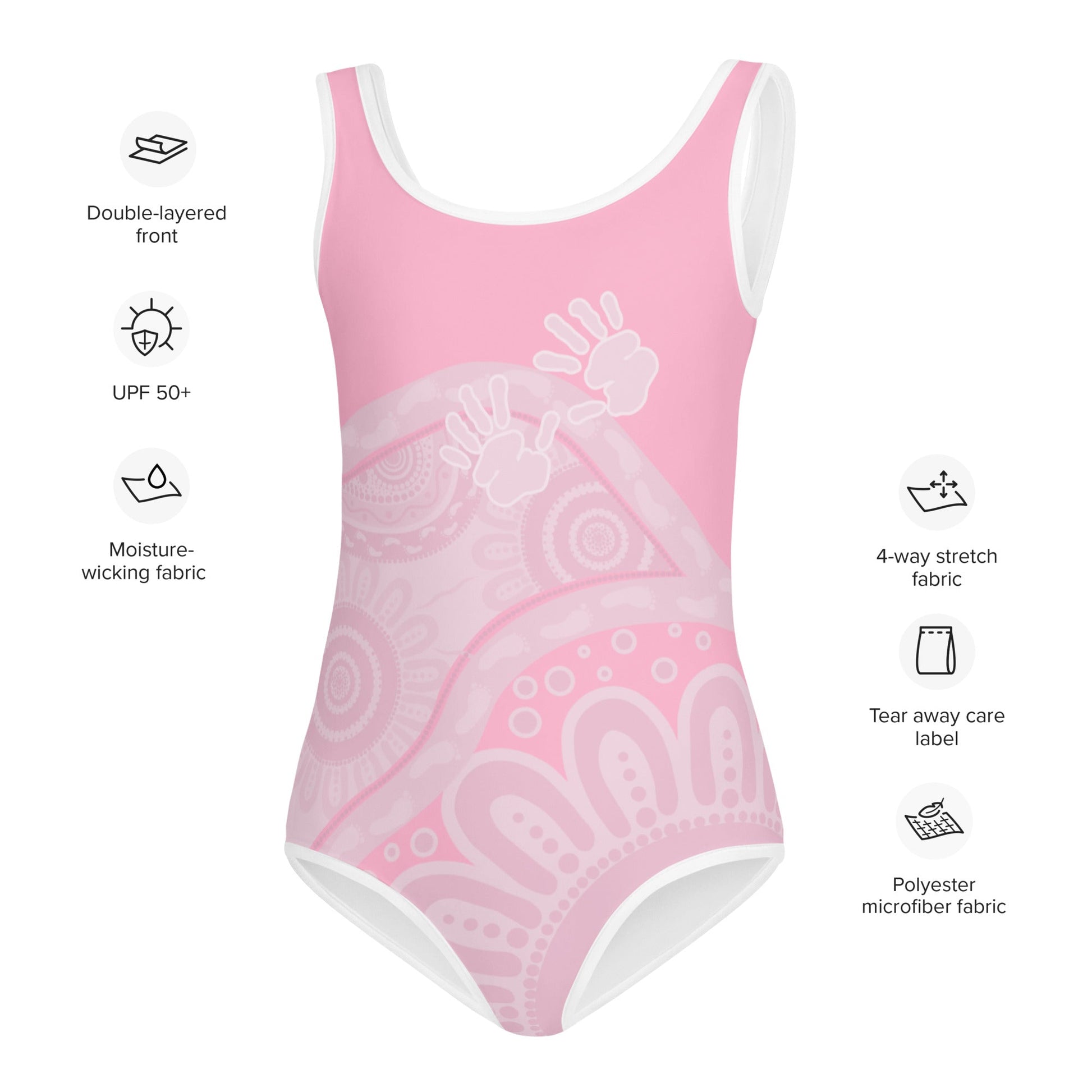 Gathering and Pathways Pink Kids Swimsuit - Aboriginal Art by Lani