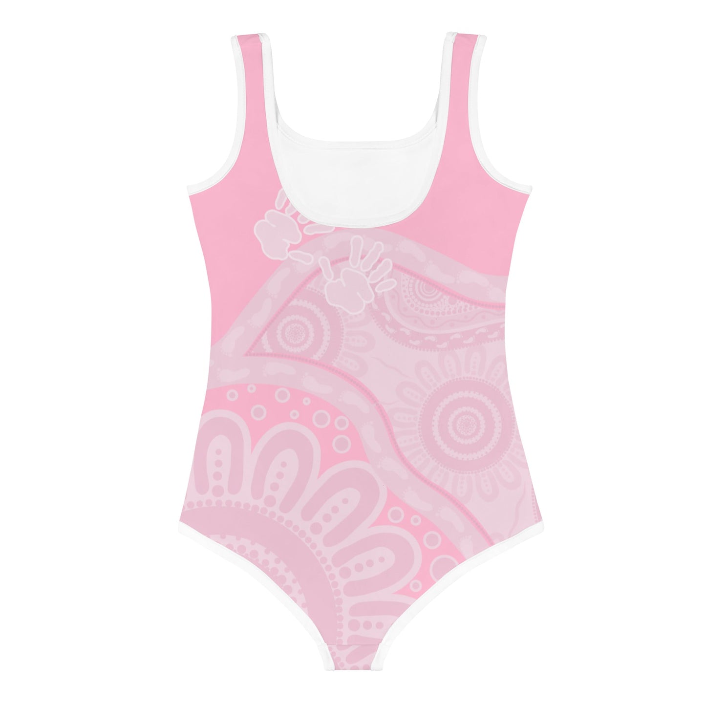 Gathering and Pathways Pink Kids Swimsuit - Aboriginal Art by Lani