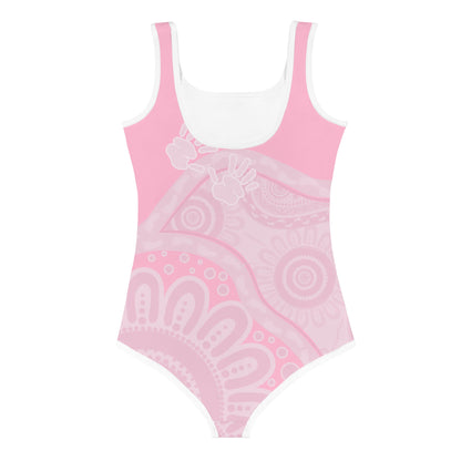 Gathering and Pathways Pink Kids Swimsuit - Aboriginal Art by Lani