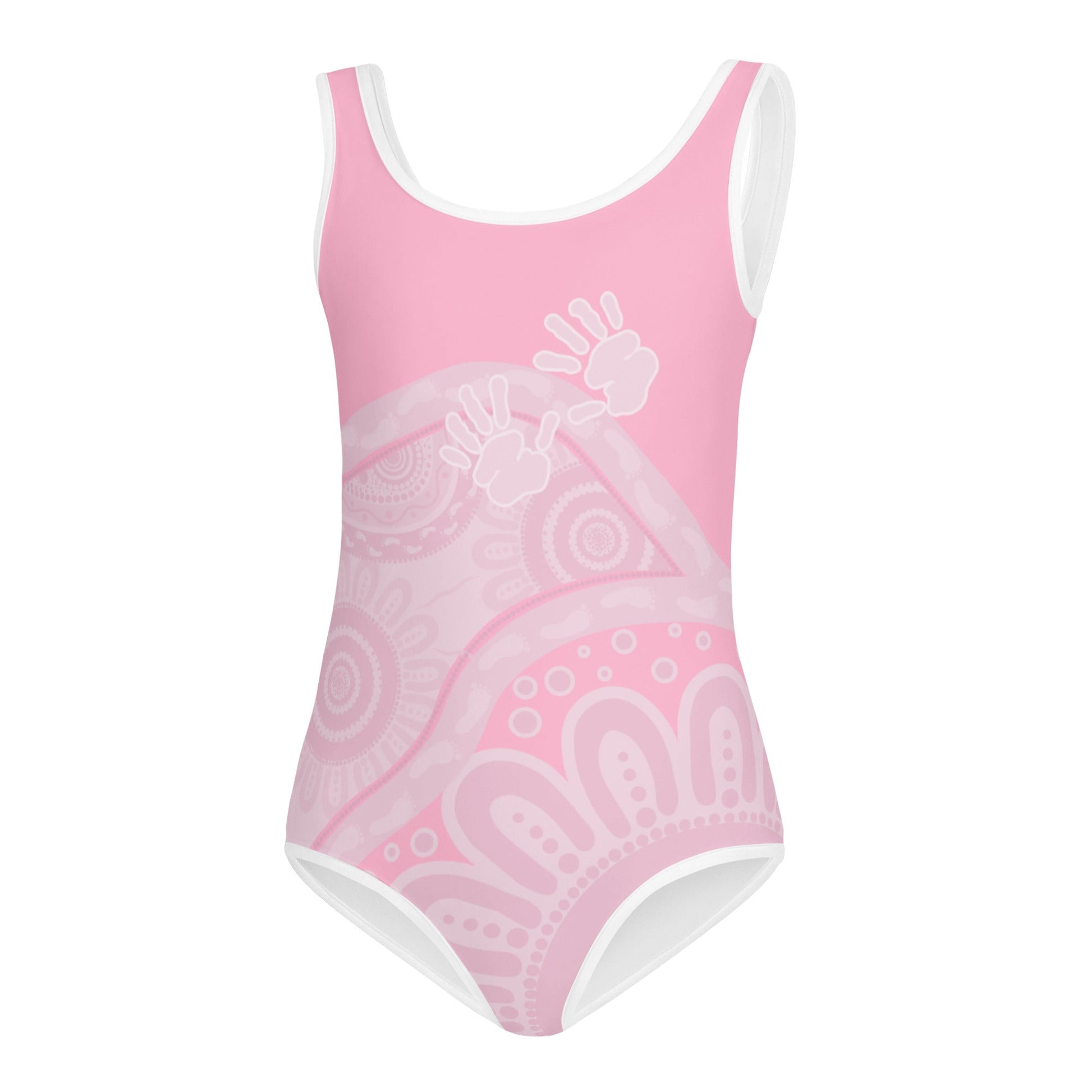 Gathering and Pathways Pink Kids Swimsuit - Aboriginal Art by Lani