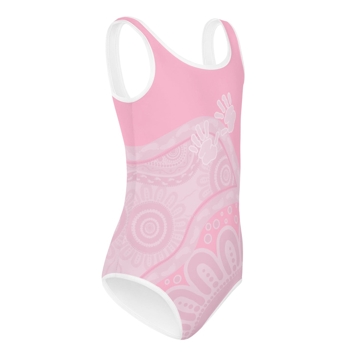 Gathering and Pathways Pink Kids Swimsuit - Aboriginal Art by Lani