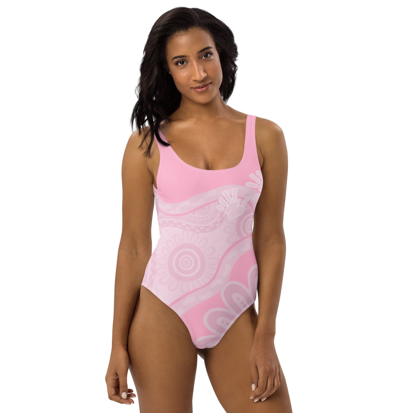 Gathering and Pathways Pink One - Piece Swimsuit - Aboriginal Art by LaniBikini