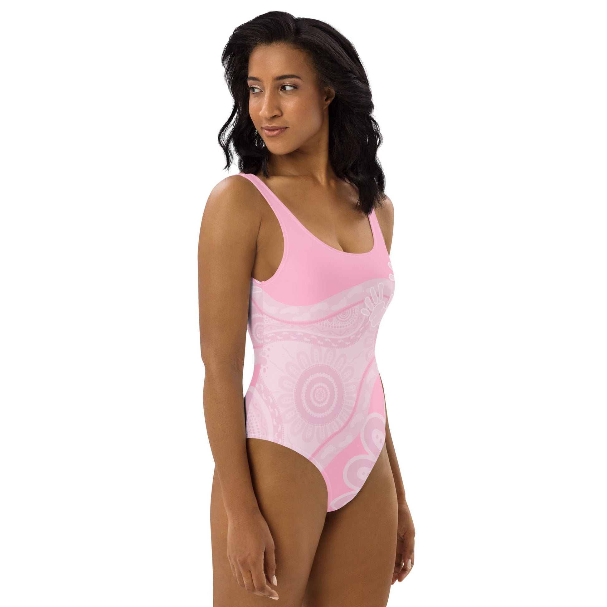 Gathering and Pathways Pink One - Piece Swimsuit - Aboriginal Art by LaniBikini