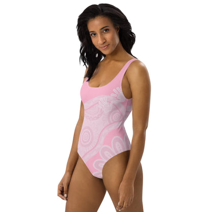 Gathering and Pathways Pink One - Piece Swimsuit - Aboriginal Art by LaniBikini