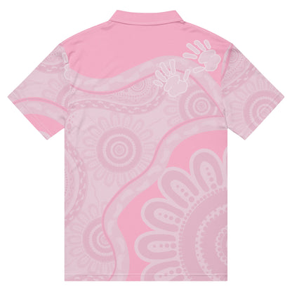 Gathering and Pathways Pink Polo Shirt - Aboriginal Art by Lani