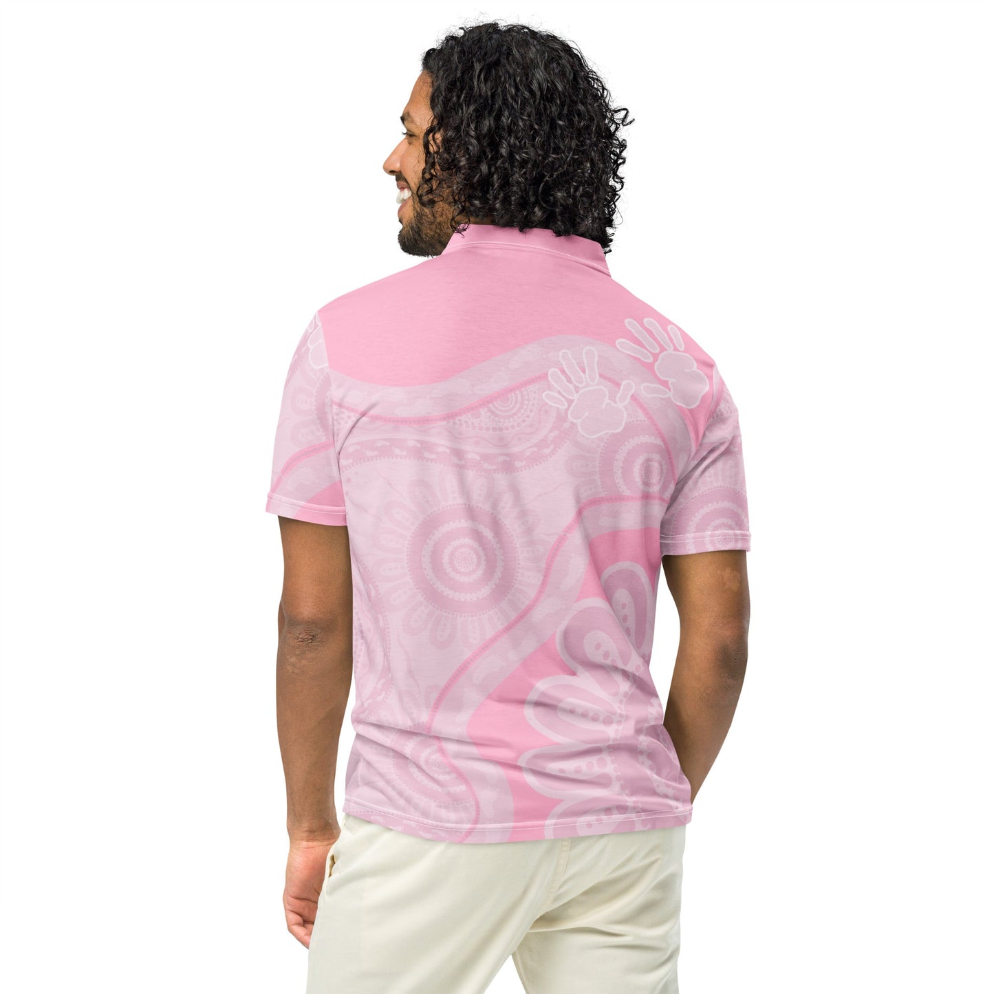 Gathering and Pathways Pink Polo Shirt - Aboriginal Art by Lani