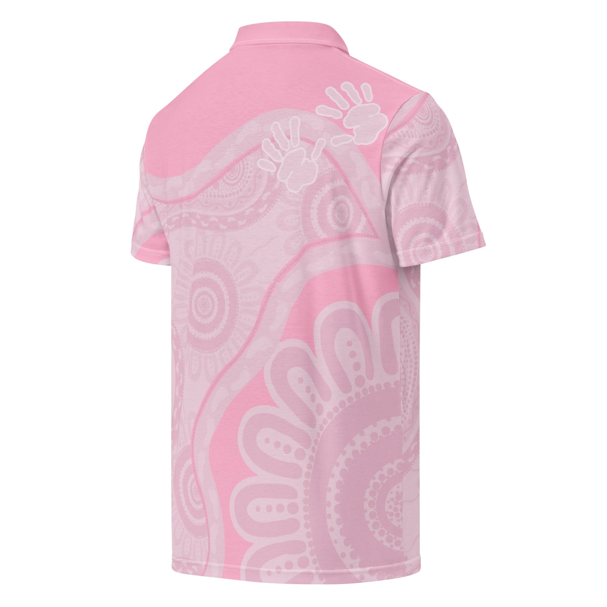 Gathering and Pathways Pink Polo Shirt - Aboriginal Art by Lani